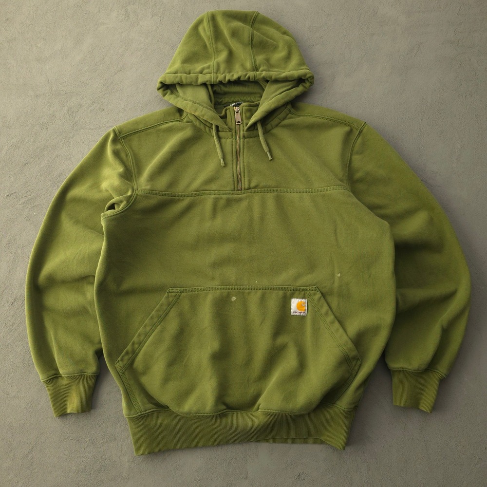 2010s Carhartt Green Rain Defender Quarter Zip Hoodie Size M Loose Fit 100617